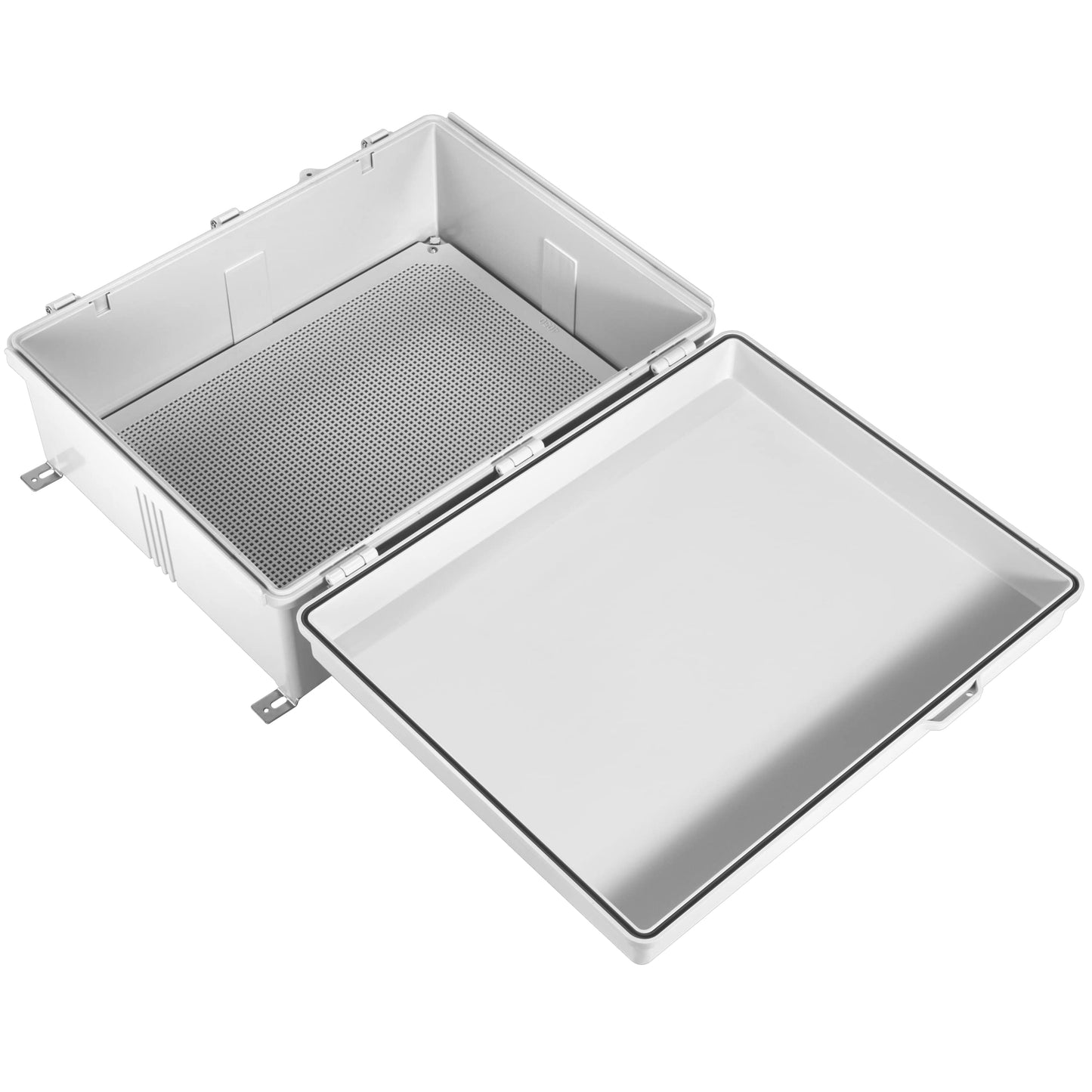 Ordentlich Waterproof Electrical Junction Box IP67 ABS Plastic Enclosure with Hinged Cover with Mounting Plate, Wall Brackets (Grey Cover, 20"×16.1"×7.9")
