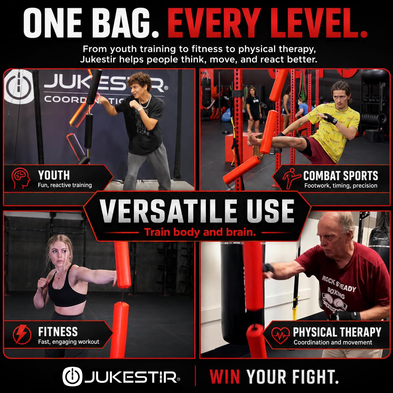 Jukestir® Only Punching Bag with Dynamic Motion. Better Footwork Than Double End Bag, Speed Bag. More Agility Than Heavy Bag. Boxing MMA Equipment. Great Workout for Adult or Teen. Used by Pros.
