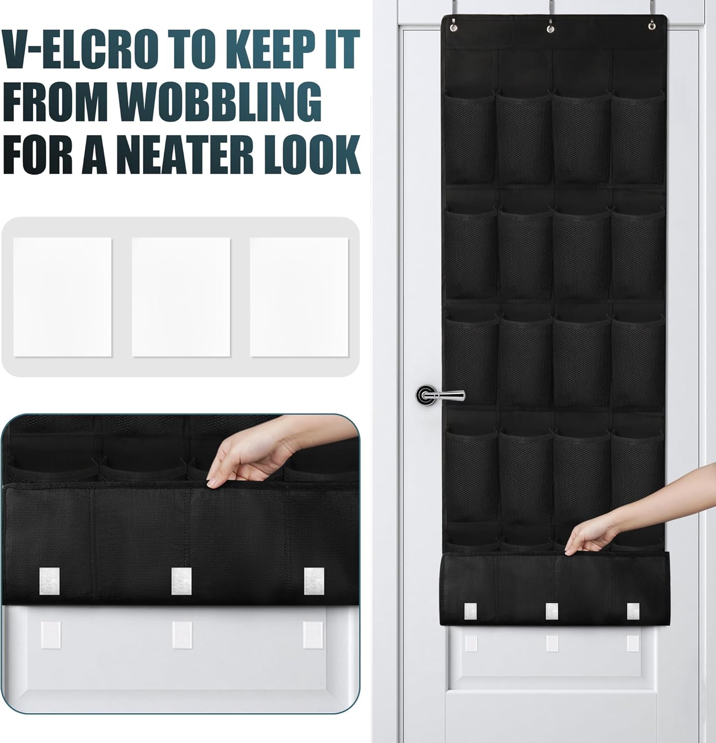 Skiennix Over The Door Shoe Organizer - 24 Large Pockets for Enhanced Closet Storage Solutions
