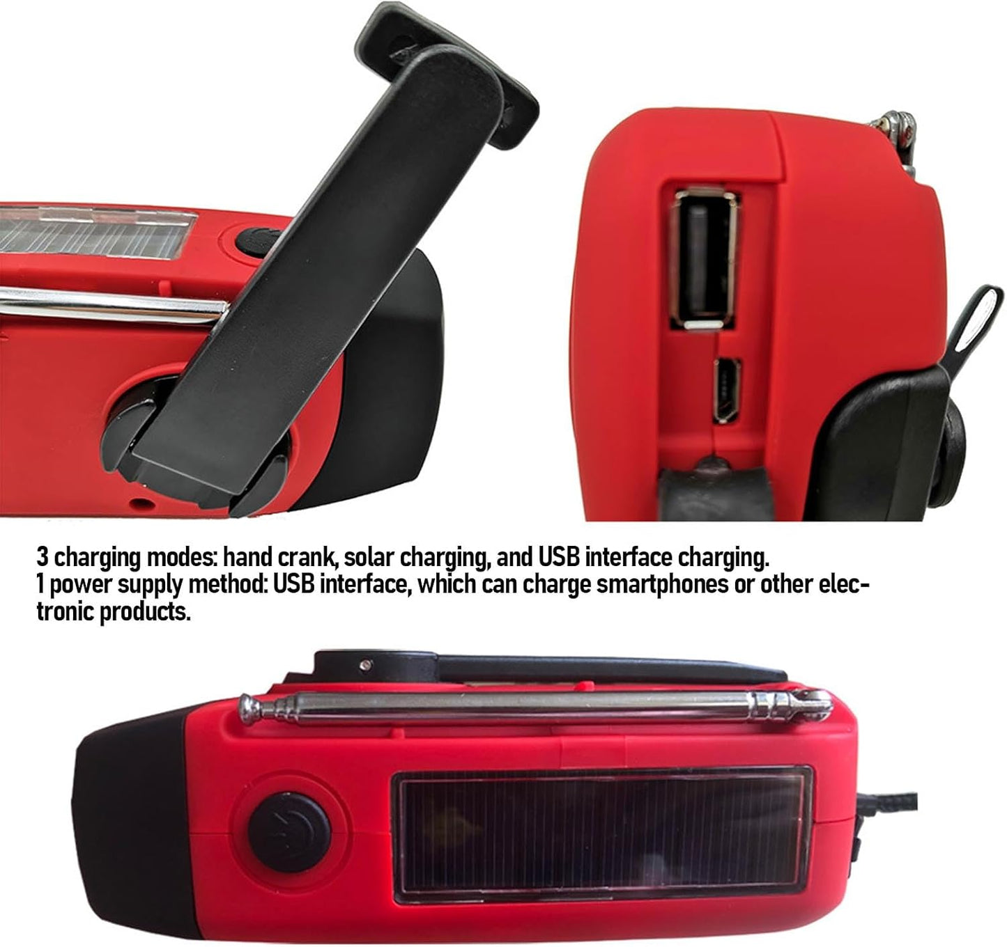 Aoaoy 3 Solar Radio Emergency Hand Crank Portable Power Bank AM/FM NOAA Weather Radio with LED Flashlight Cell Phone