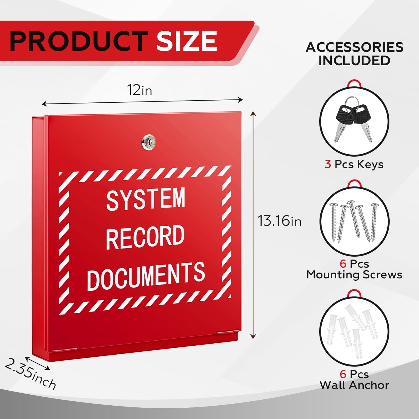 Zonon 2 Sets Systems Record Document Cabinet Lock, System File Cabinet Locking Document Storage Red for Office Home with Keys and Screws(12 in x 13 in x 2.35 in)