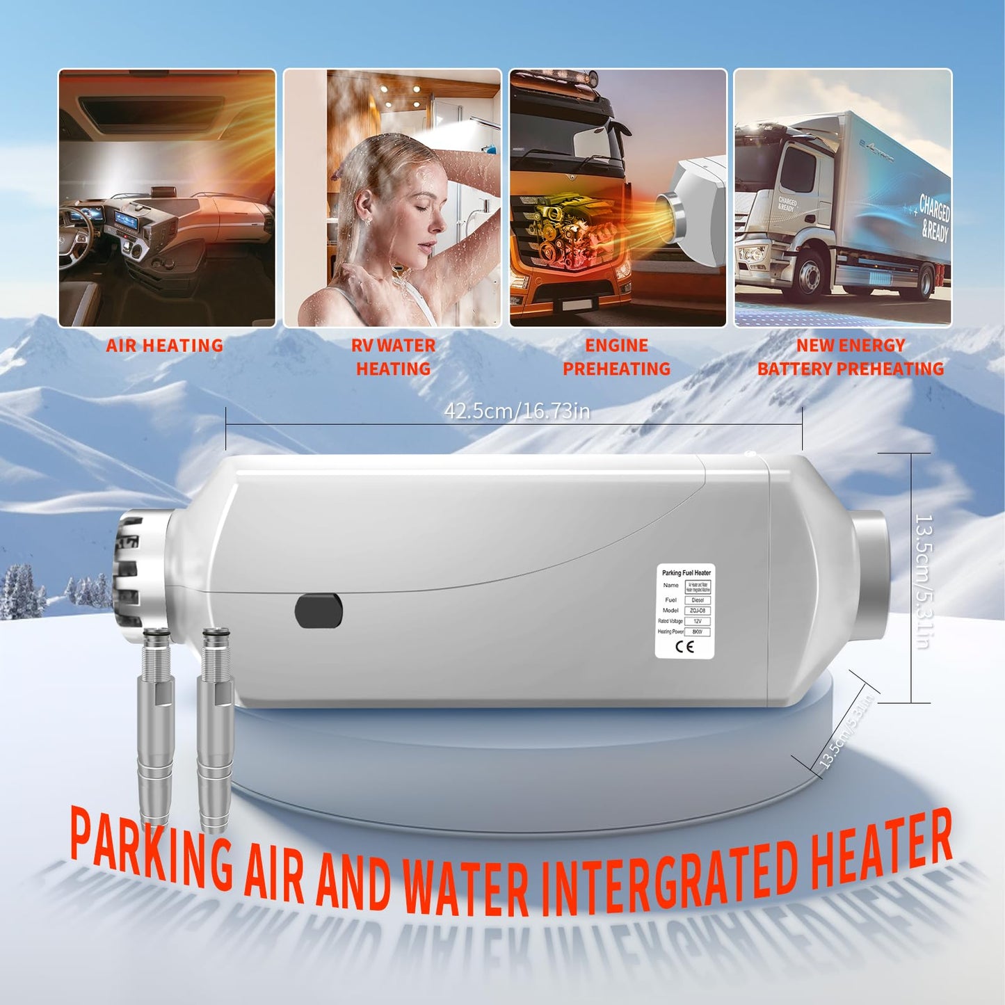 8kW Diesel Heater 12V，All-in-One Water - Air Heater with LCD Display,Automatic Water Temperature Control,for RV Water Tank Heating,Diesel Parking Heater for RVs, Trucks, Ships