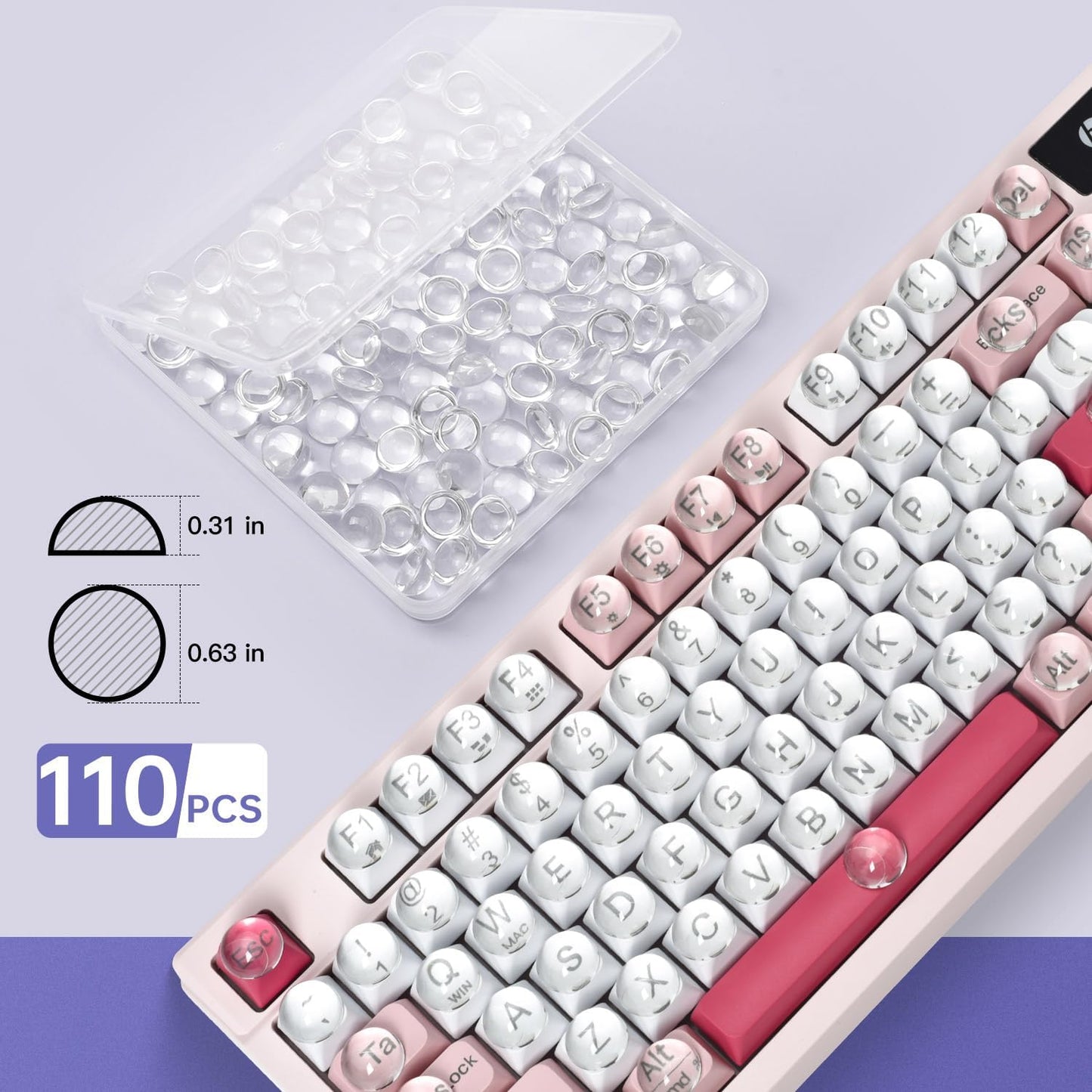 CaseBuy Desktop(110 Pack) Glass Keyboard Cover Stickers for Long Nails - Ultra Clear Raised Keyboard Stickers