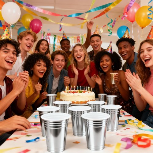 16 oz - 100 Count Metallic Plastic Cups, Disposable Plastic Party Cups for Easy Cleanup and Large Gatherings, Gold Metallic Cups for Birthdays, Parties, Christmas, and Everyday Use (Silver)