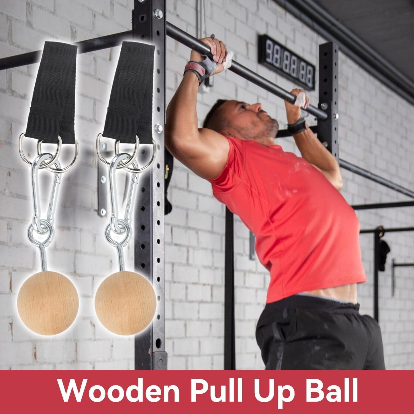 HERCHR Rock Climbing Training Pull Up Ball Hold Grips, Wooden Non-Slip Hand Grips Balls & Straps for Strength Training, Forearm and Chin Up Bar, Kettlebell, Barbell, Home Gym Workout