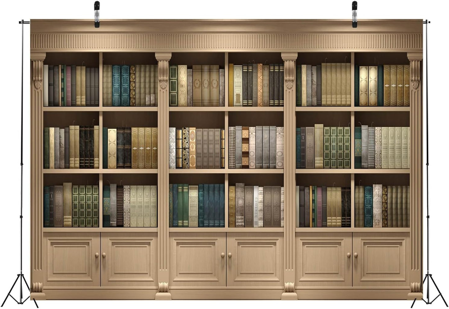 BELECO 8x6ft Fabric Vintage Wooden Bookshelf Backdrop Library Study Living Room Bookcase Books Background for Video