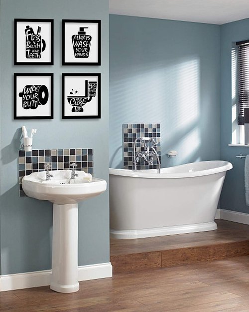 Joysnana Wall Art Prints - Funny Black and White Bathroom Decor | Set of 4 with Paper Frames (8x10 Inch)