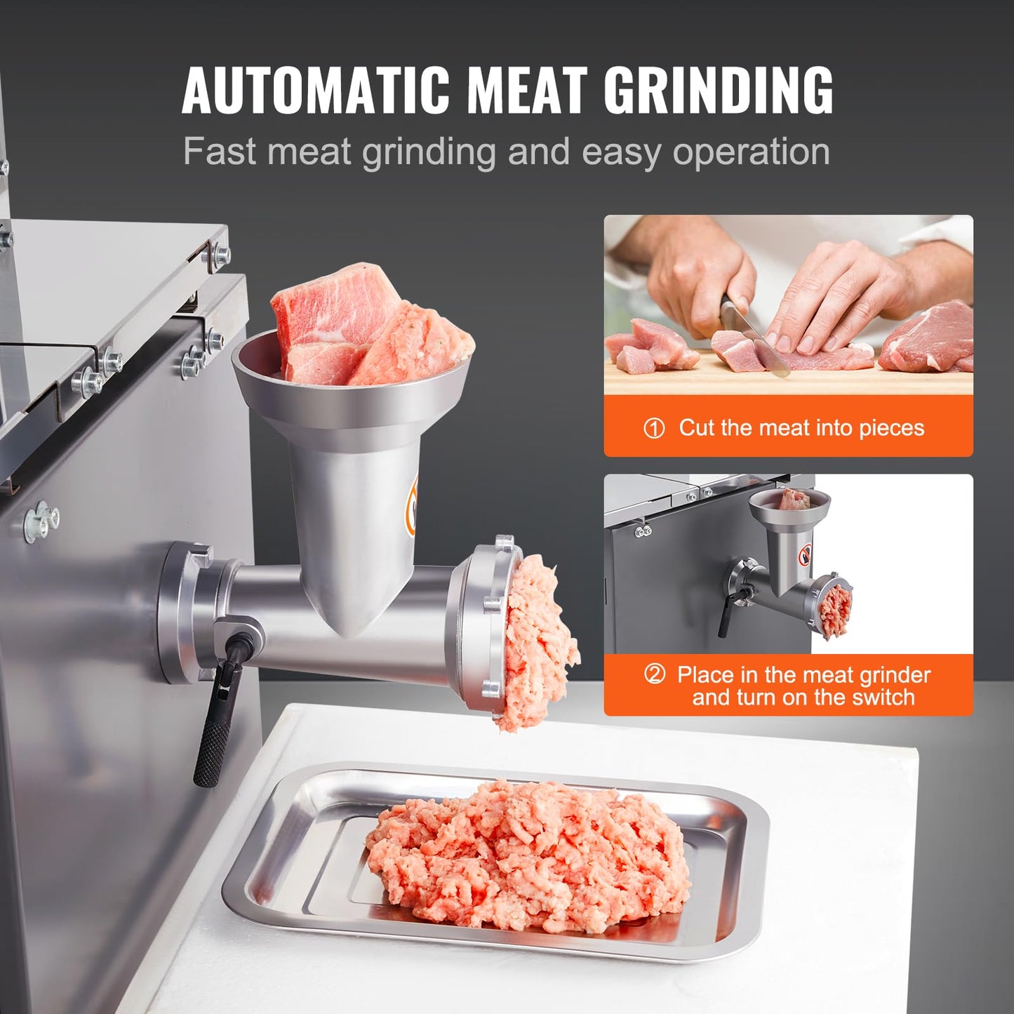 VEVOR Commercial Electric Meat Bandsaw, 550W Stainless Steel Vertical Bone Sawing Machine, 19.1"x15" Workbench, 7.09 Inch Cutting Thickness, Frozen Meat Cutter with Blade for Rib Pork Beef