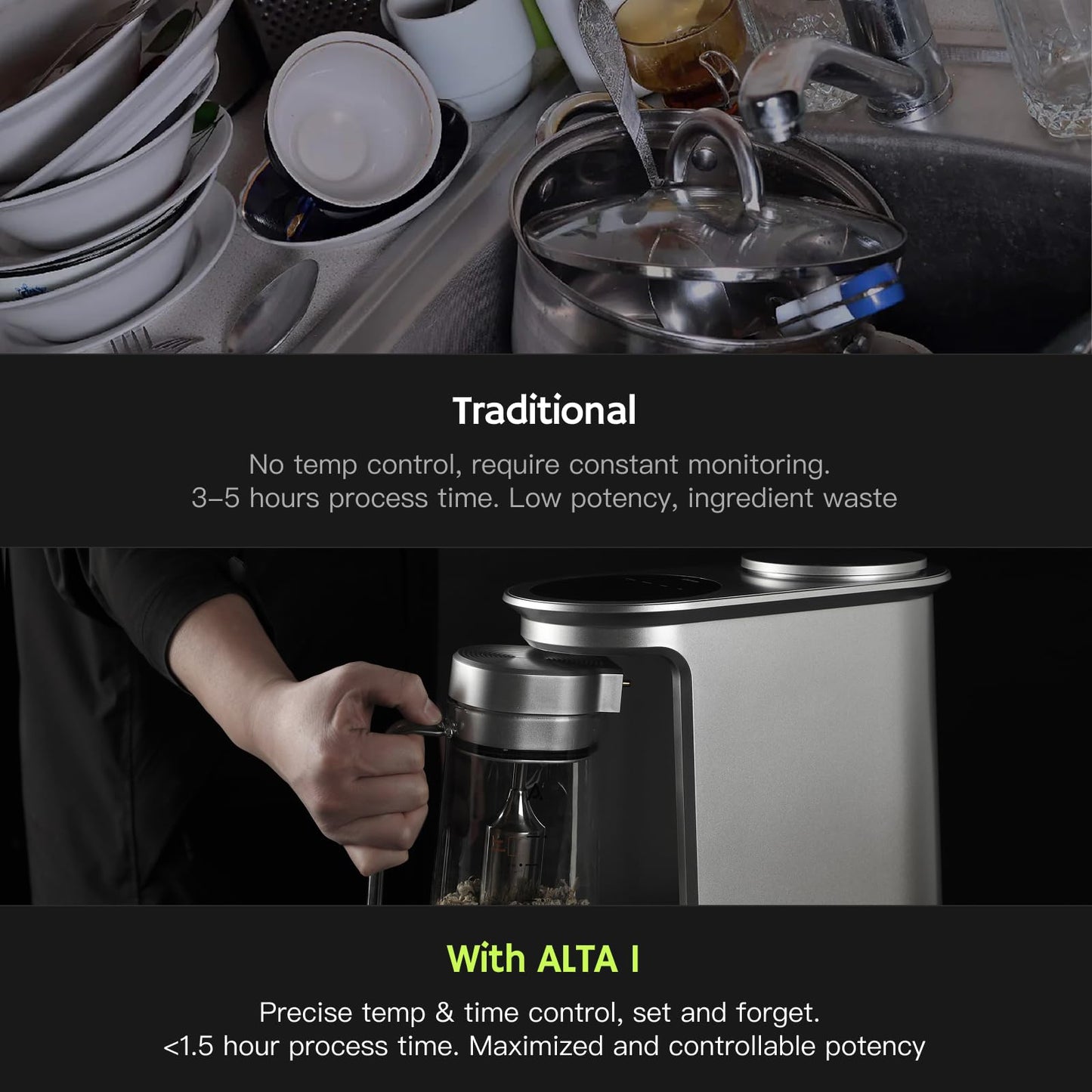 Altafuse Ultrasonic Decarboxylator & Herbal Infusion Machine with Built-In Scale, Odor-Reducing Airtight Lid, Large Capacity, Dishwasher-Safe, Touchscreen — Infuse Oils, Butter, Honey, ALTA 1, Infuser