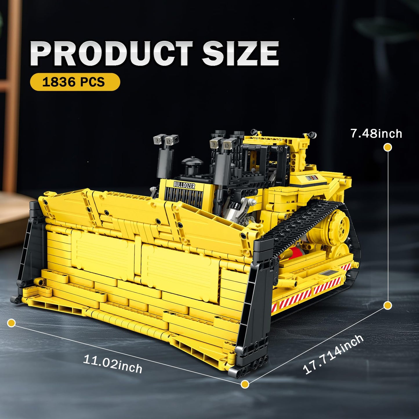 Reobrix D11 Bulldozer Building Set,APP Remote Control Loader RC Bulldozer Construction Toy with 2.4GHz Multi-Player Mode 22001,Tractor Sets for Birthday,1836PCS