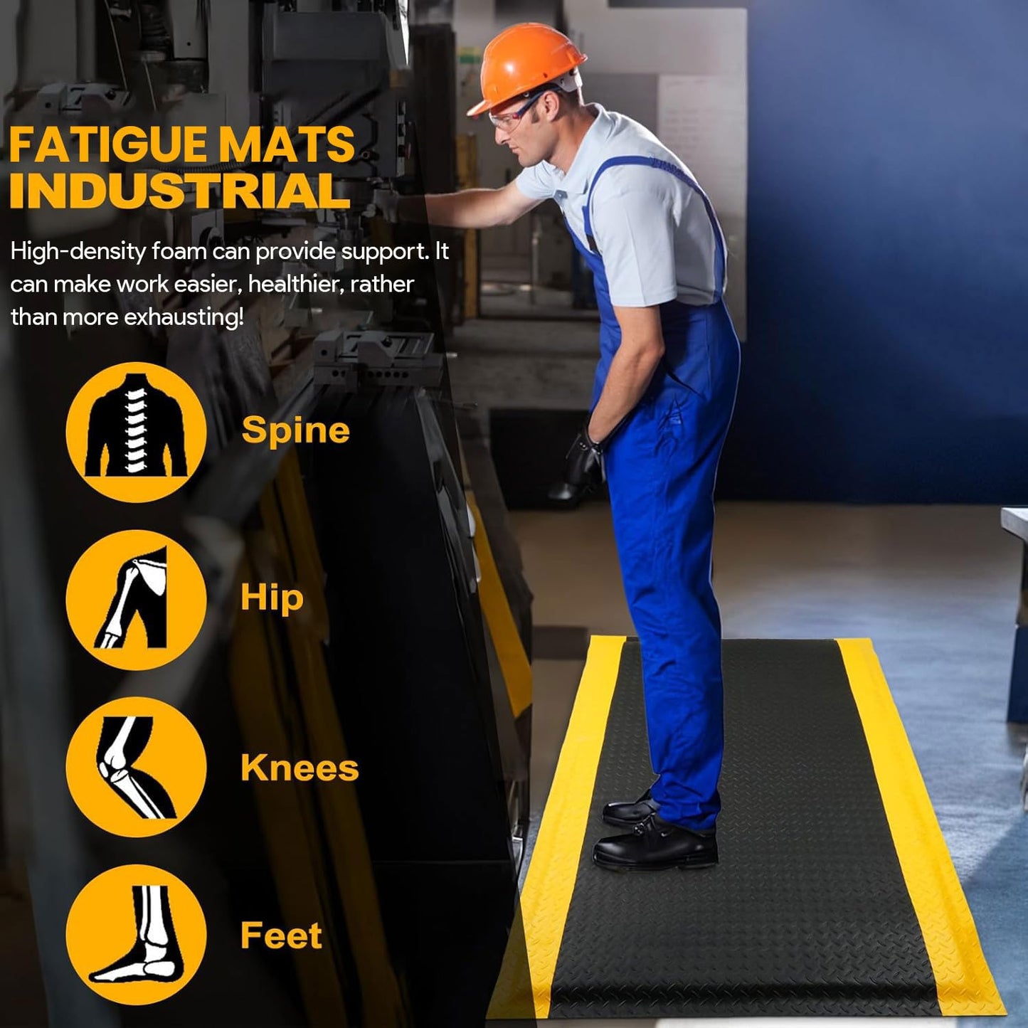 2 Pack 2 x 3 FT Industrial Anti Fatigue Mats, 15/16 Inch Thick Soft Sponge Ergonomic Mat, Nonslip Diamond Plate Work Mat, for Relieving Soreness in The Back and Legs