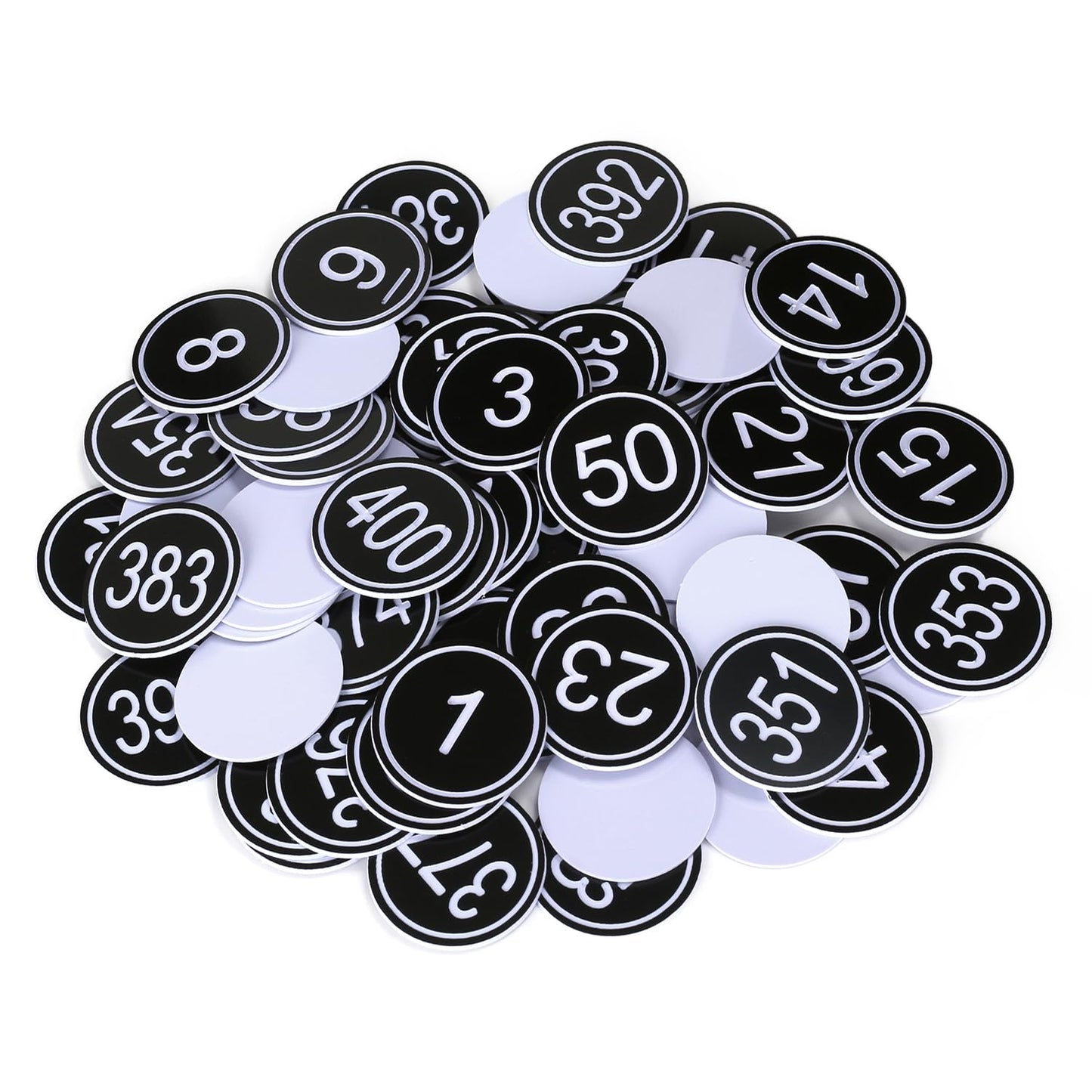 NumRealm 35mm ABS Plastic Round Table Numbers, Locker Cabinet Numbers Signage Tags Labels - Black 1 to 50