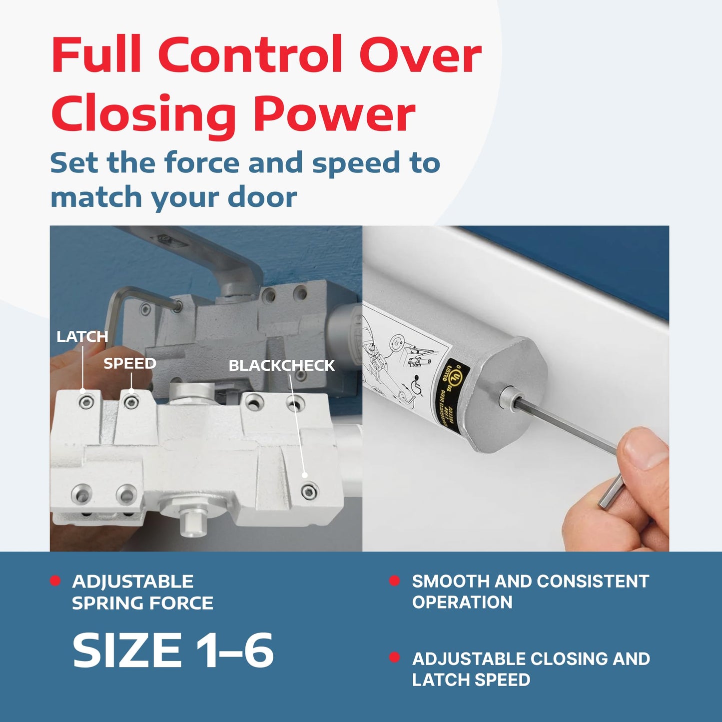 A1 ProGuard Extra Heavy Duty Auto Door Closer Commercial UL Grade 1 - Cast Iron Adjustable 6-Speed Delayed-Action Hydraulic Closer, Self-Closing, ADA Compliant.