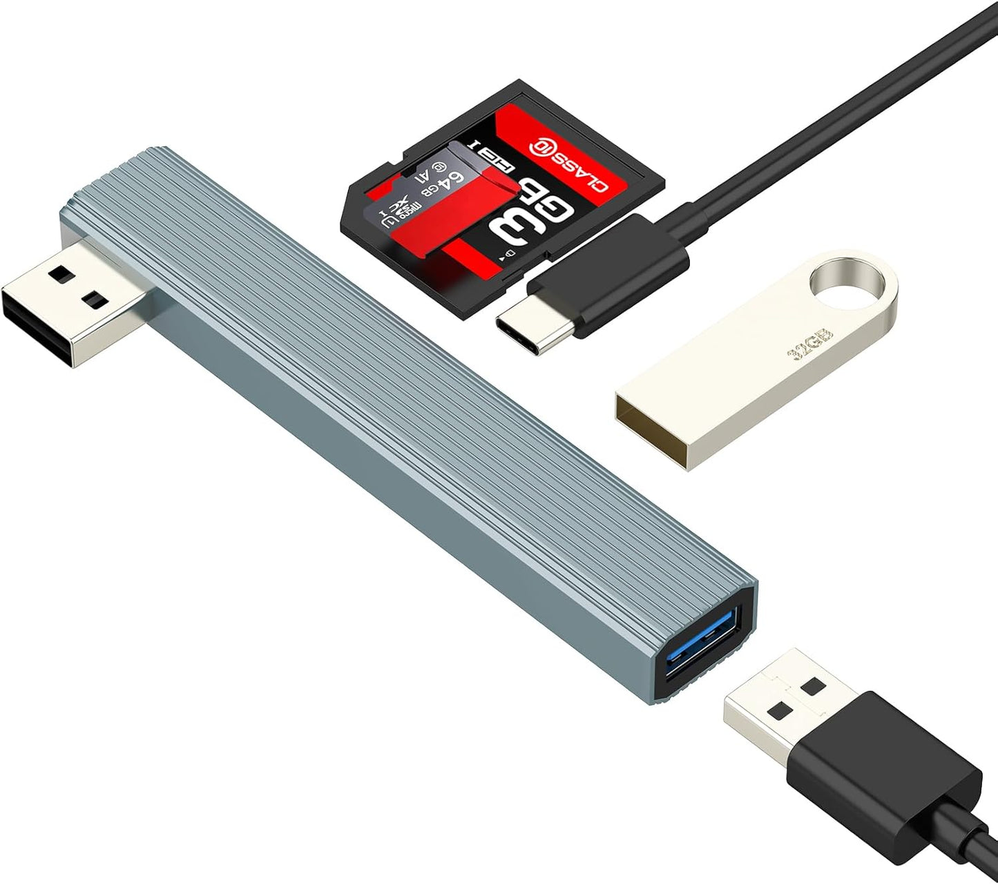 Kefiany (5in1)Micro 3.0 USB Hub SD Card Reader Splitter SD TF OTG Charger Extender Docking Station Multiport Laptop PC