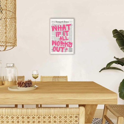 Drimiler Retro Newspaper Pink Font Poster - Positive Affirming Quote Canvas Wall Art | 12x18in Framed Decor