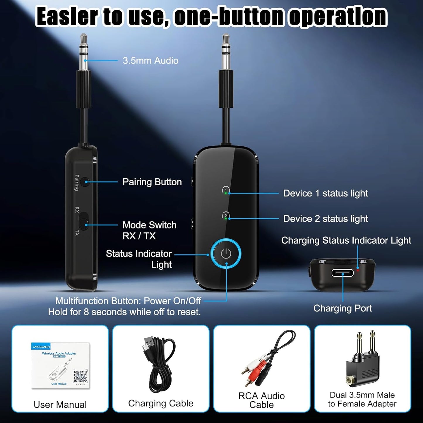LAICOMEIN 5.4 2 Premium Pro Bluetooth Transmitter Receiver,Airplane Audio Adapter,Wireless Transmitter for TV/Travel