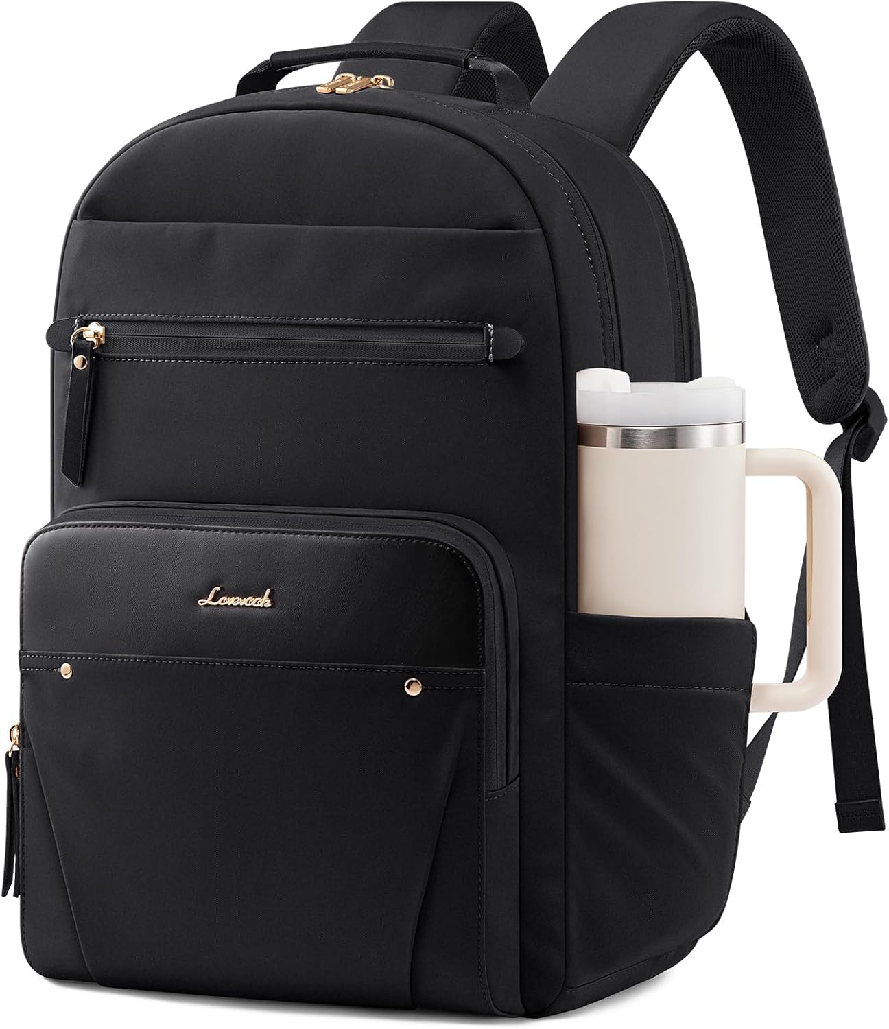 Backpack 17.3" Backpack LOVEVOOK Laptop for Women with Leather Trim & Tumbler Pockets, Work Purse, Travel Personal Item