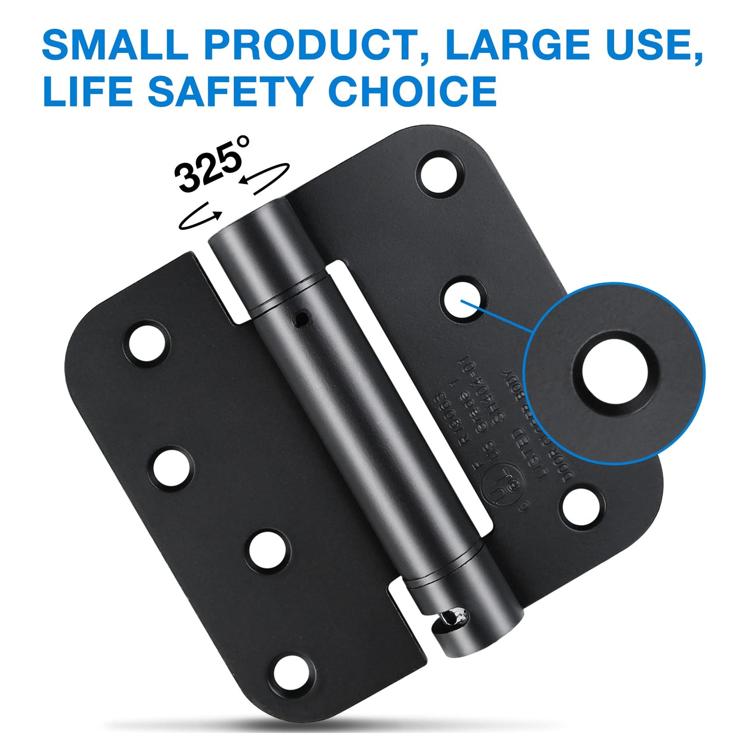 KIW Matte Black Modern 4x4x5/8 Steel Mortise Spring Hinges, 4 Pack, Self-Closing, Soft Close, 8 Holes, 1-3/4" Thick, Adjustable Tension