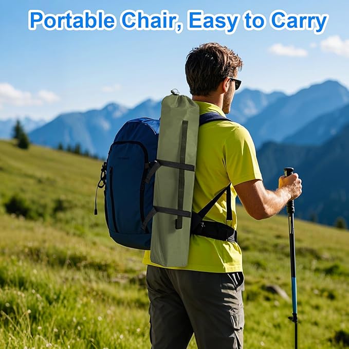 Folding Camping Chair, 225lb Capacity, Includes Cup Holder & Side Storage Bag, 5.5lbs Portable for Beach, Camping, Sport,Green