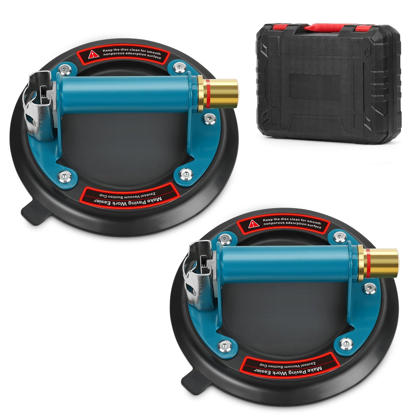 2 Pack 8" Heavy Duty Vacuum Suction Cup with Metal Handle and Brass Pump for Granite & Glass Lifting, 480lbs Load Capacity, Carrying Case