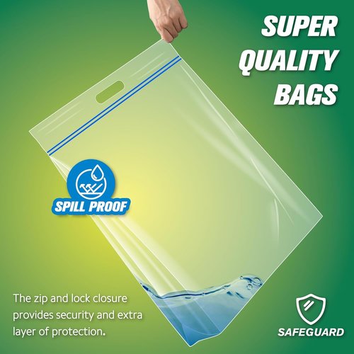 HIBAG 15 Gallon Storage Bags - Extra Large Resealable Clear Bags with Handle | 24” x 24” | Pack of 10