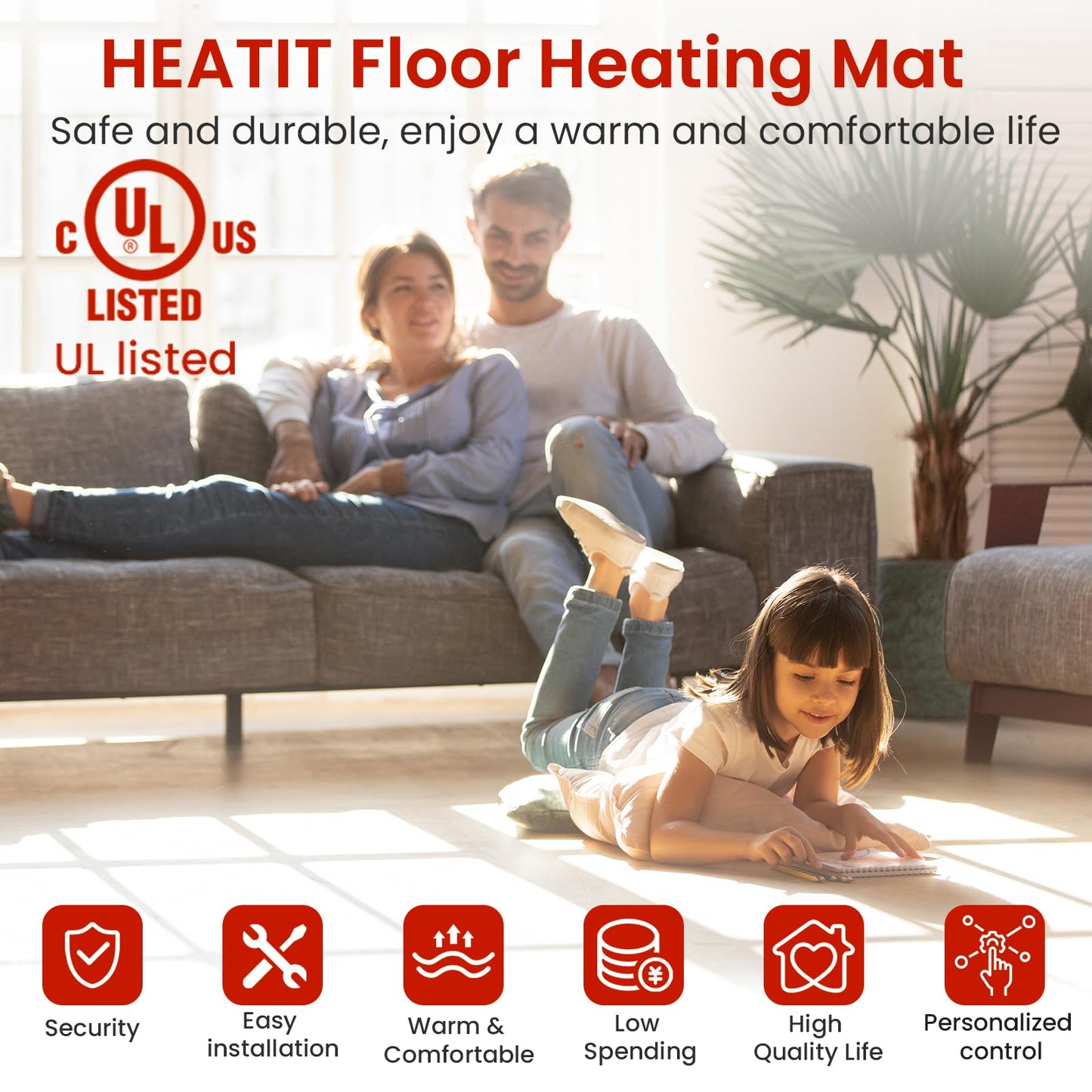 30 sqft HEATIT Warmmat Electric Radiant Self-adhesive Floor Heat Heating System & ET-7AW Thermostat & Alarm Monitor