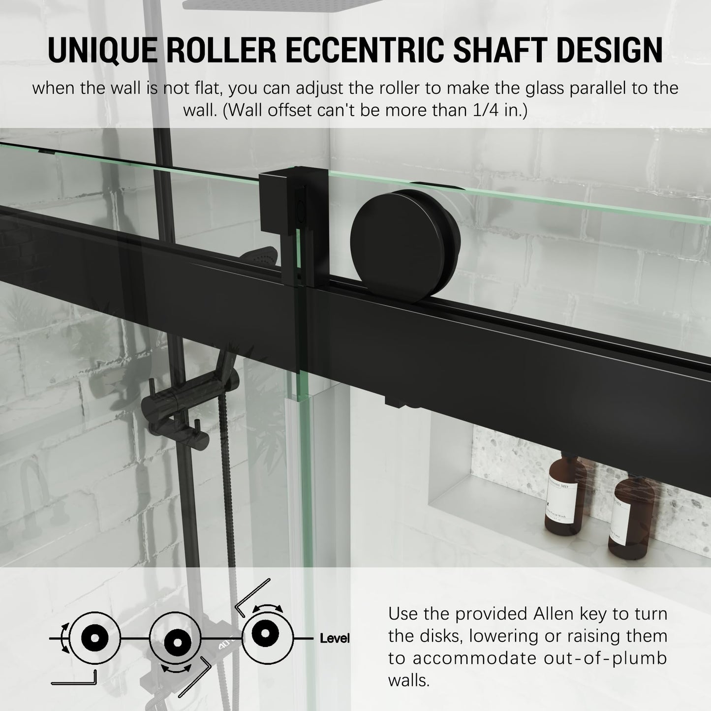 YINVANI Frameless Shower Door, 56-60.5" W x 76 ", Single Sliding Shower Door, Soft-Close Design SGCC Certified 3/8" (10mm) Clear Tempered Glass, Matte Black Stainless Steel Finish.