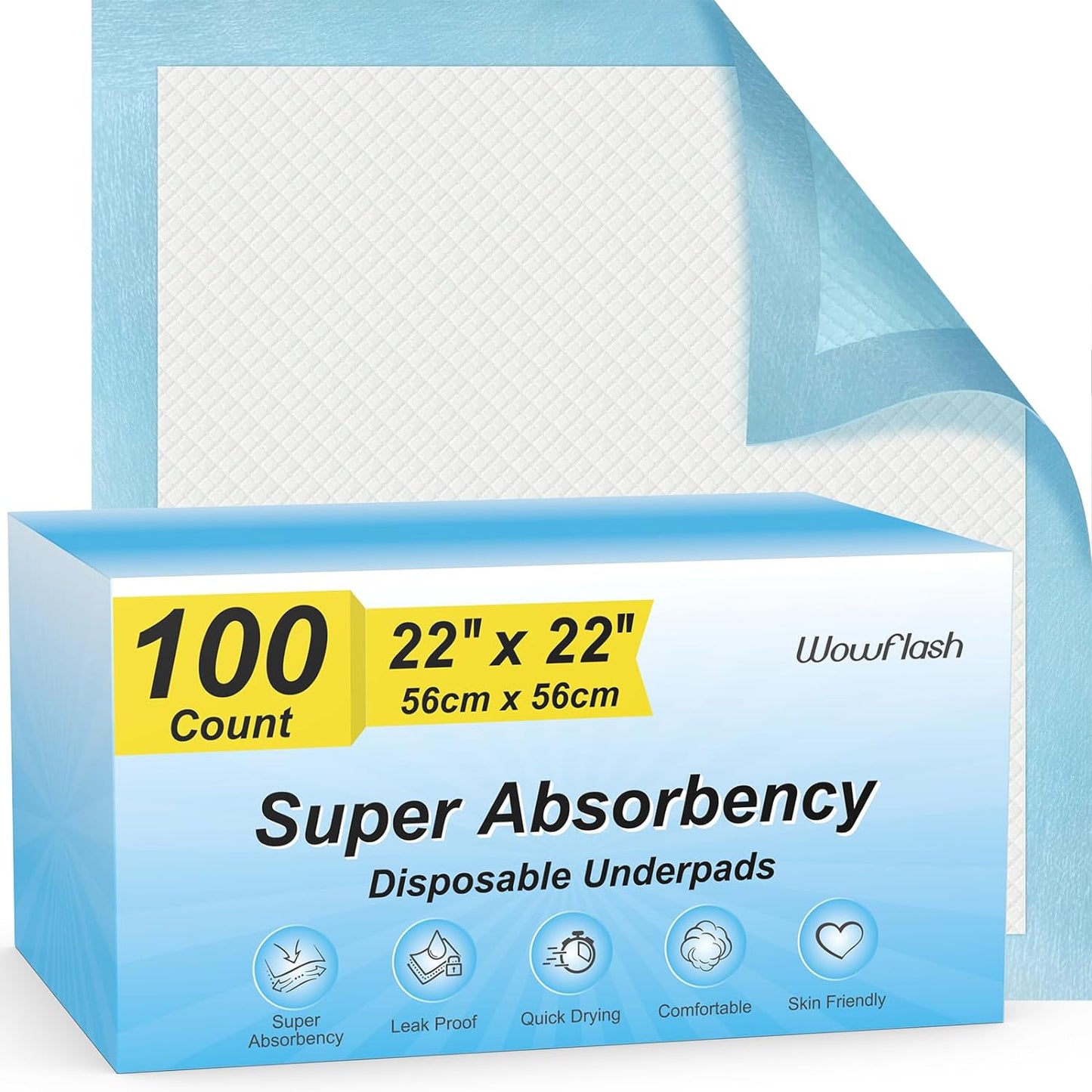 Skiennix Disposable Underpads - 100 Count, 22” x 22” Super Absorbent & Leakproof Pads for Babies, Puppies & Adults