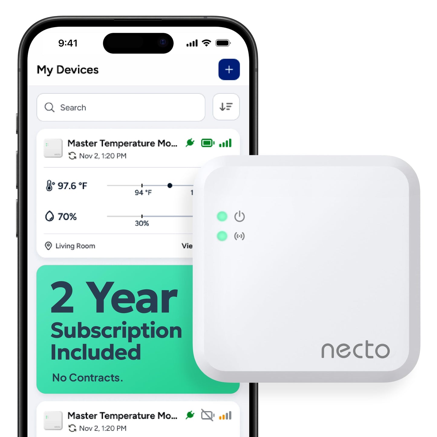 Necto Cellular Temperature Monitor - Remote Power Failure Alarm & Humidity Sensor with Unlimited Alerts. Temp Monitoring System for RV Pet Safety, Vacation Home, Server Room. No Fees or WiFi Required