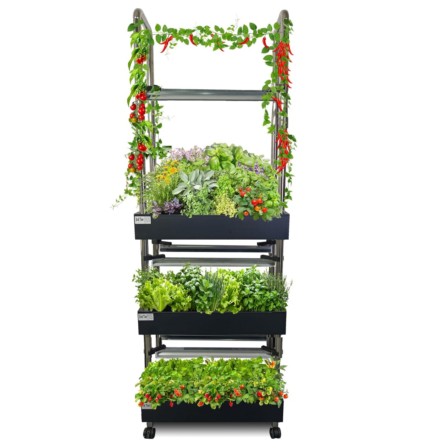 Indoor hydroponics Growing System, Large Vertical Hydroponic Garden with Smart Full-Spectrum Grow Lights, Auto Circulating Water, Mobile Indoor Gardening System for Herbs, Vegetables & Fruits