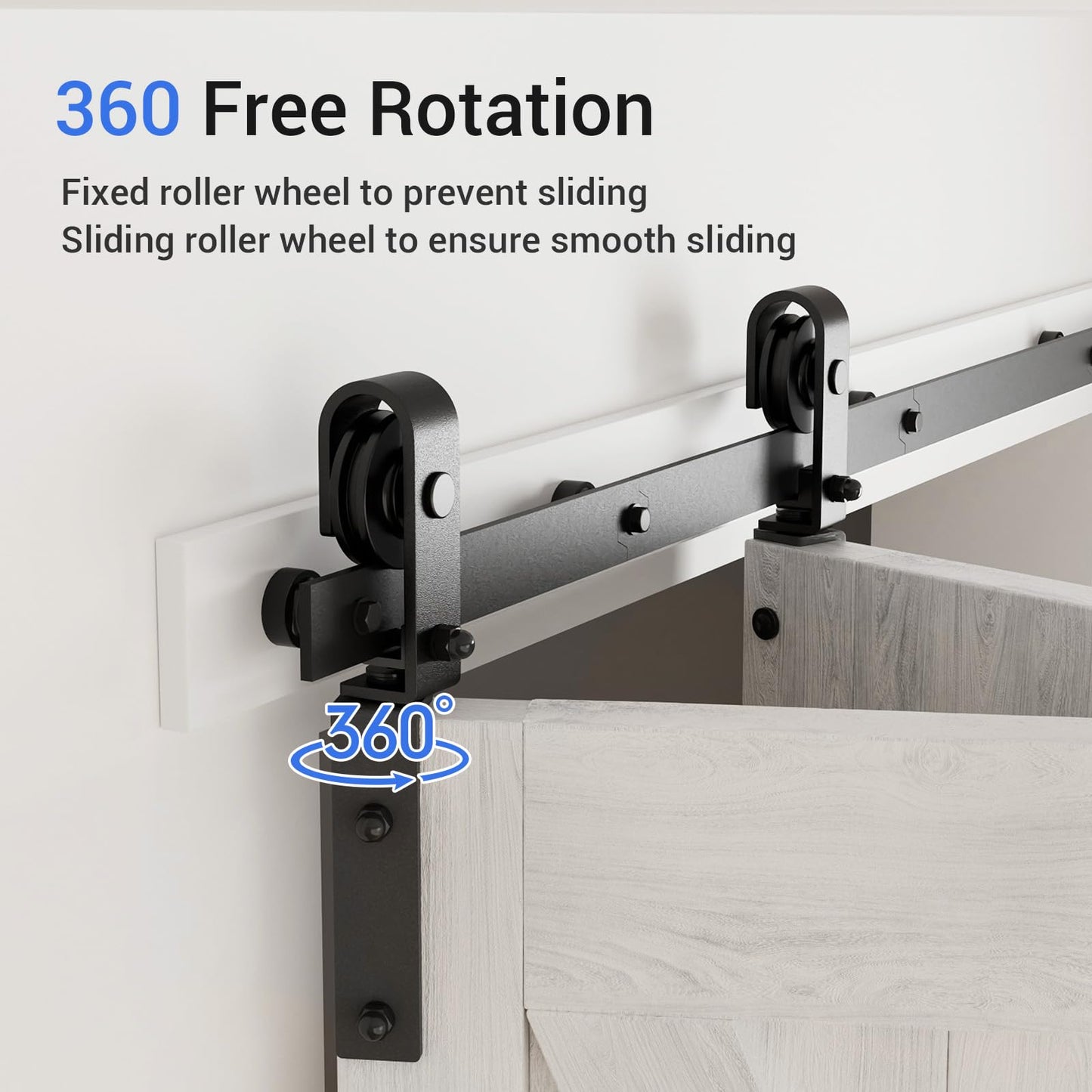 CCJH 30" Bi-Folding Sliding Barn Door Hardware Kit for 2 Doors,Slide Smoothly Quietly,Black Track J Shape Roller,No Door