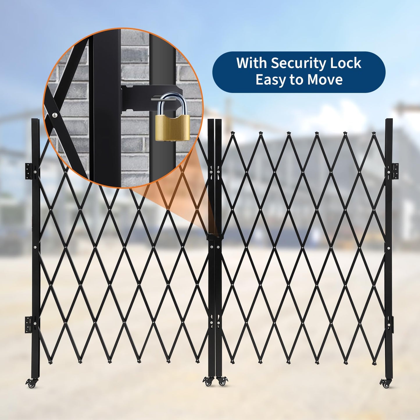 Double Expandable Gate, 41" H x 205" W Folding Security Gate, Folding Door Gate, Steel Accordion Security Gate, Flexible Garage Door gate, 360° Rolling Barricade Gate, Scissor Gate with Padlock