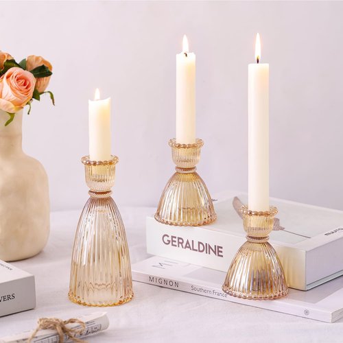 LAMORGIFT Gold Candlestick Holders Set - 4pcs 3.5" & 2pcs 6" Assorted Taper Candle Holders for Weddings & Modern Home Decor