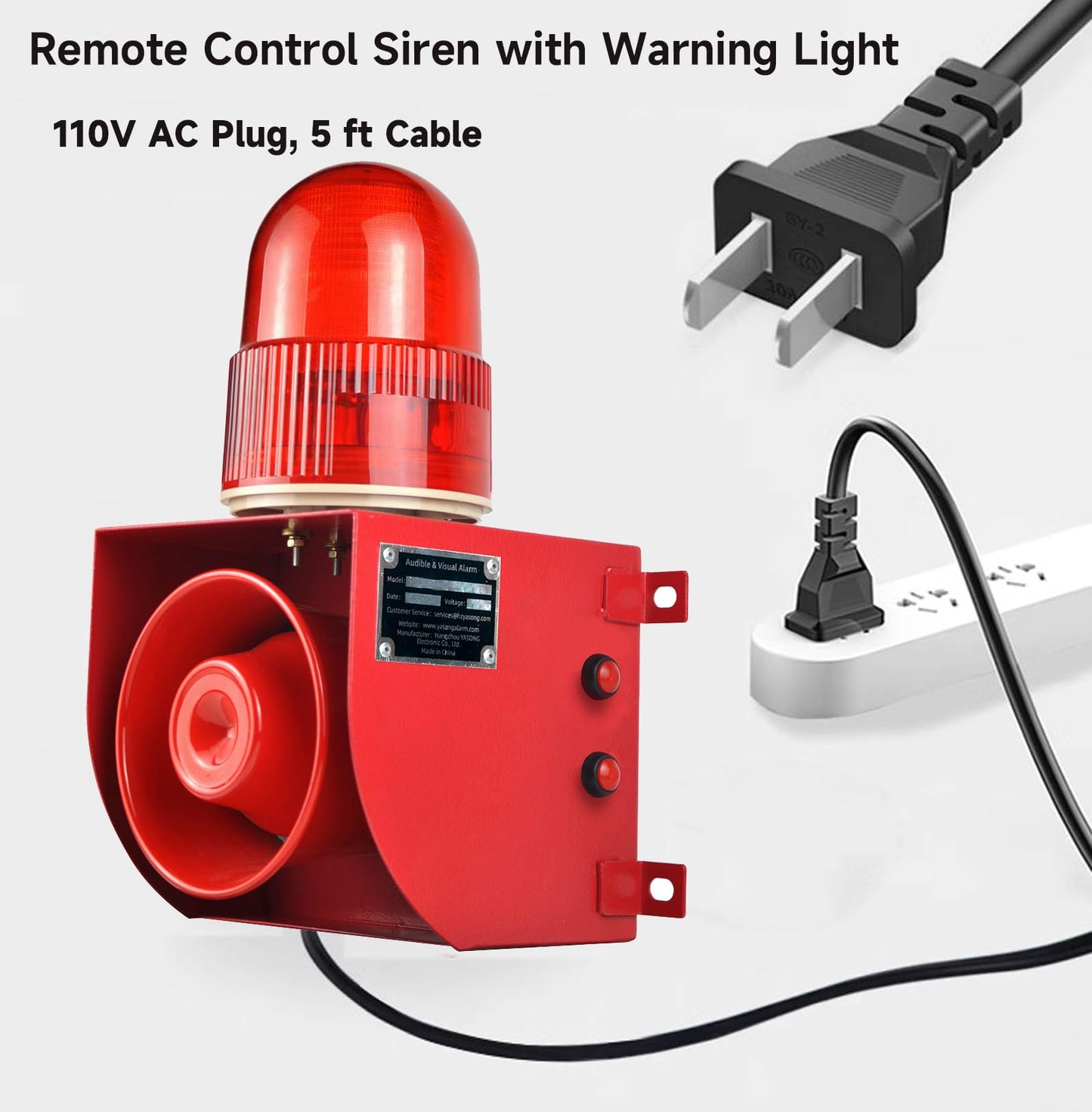 Y DIANS S Outdoor Indoor Alarm Siren Wireless Waterproof 0.3mile Remote Control Emergency Security Siren with 0-120dB Adjustable, 12 Tone Switchable for Warehouse Industry Buliding AC110-120V