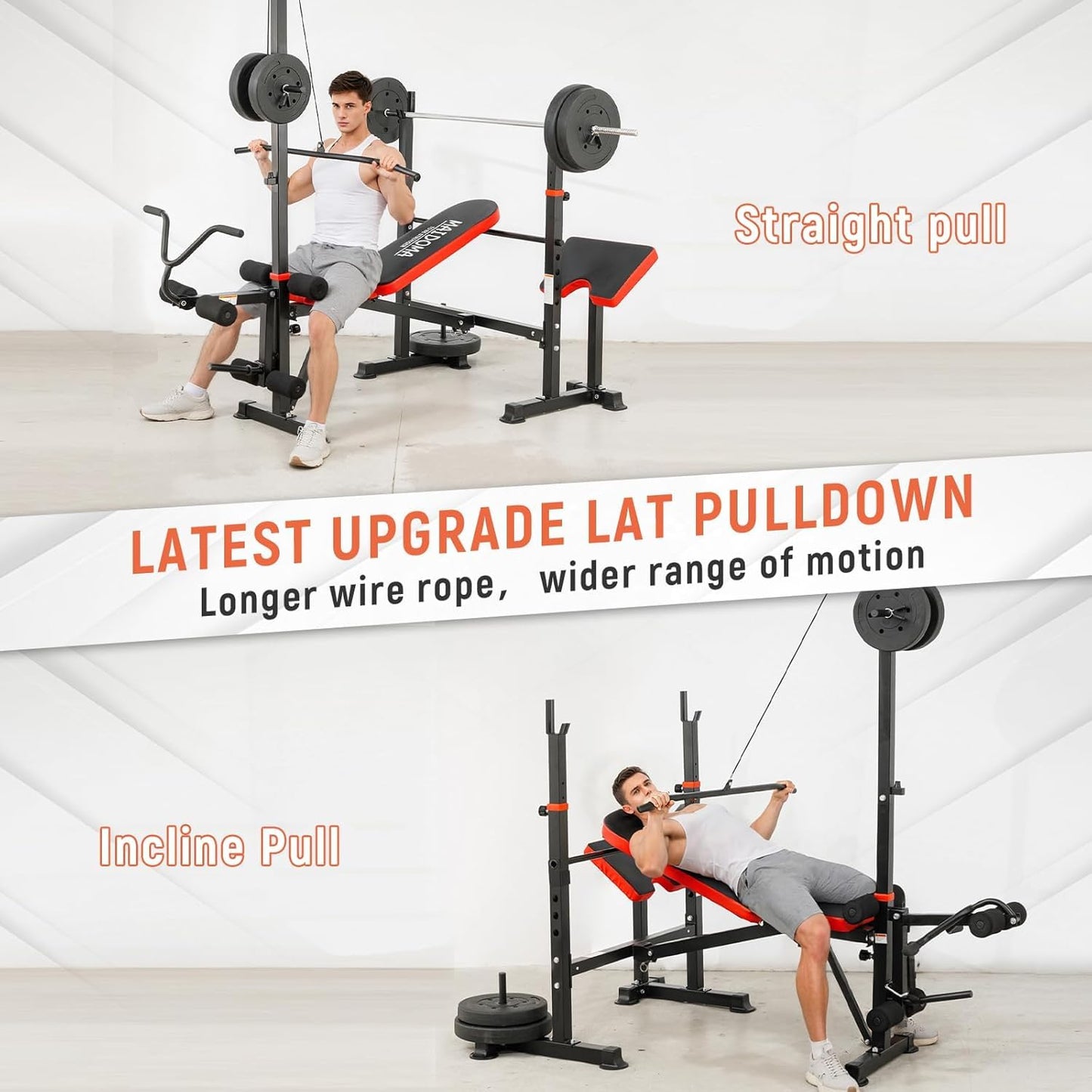 MAIDOMA Foldable 1500LBS 8 IN 1 Olympic Weight Bench Set with Squat Rack, Leg Extension/Curl & Preacher Curl, Adjustable Bench Press Set with Safety Bar Catches for Home Gym Full Body Workout