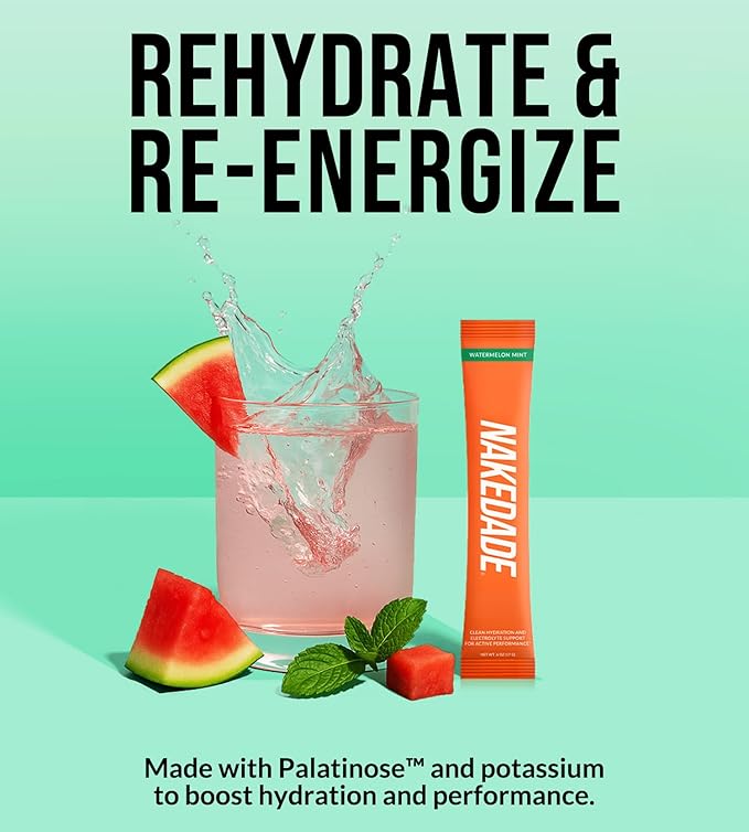 Nakedade Watermelon Mint ??Performance Enhancing Sports Drink Powder - Electrolyte Powder ??No GMOs or Artificial Sweeteners, Gluten-Free, Soy-Free, Dairy-Free ??16 Sticks