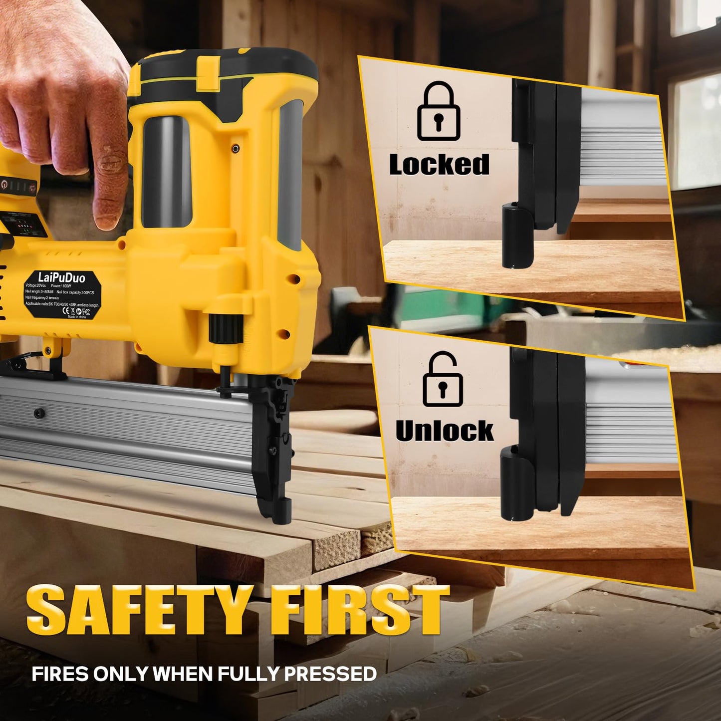 Cordless 2" Brad Nailer Compatible with DeWalt 20V Battery(No Battery), 2 in 1 18GA Nail Gun/Staple Gun with 800 Nails & Staples, Battery Power Nail Gun for Woodworking, Home Improvement