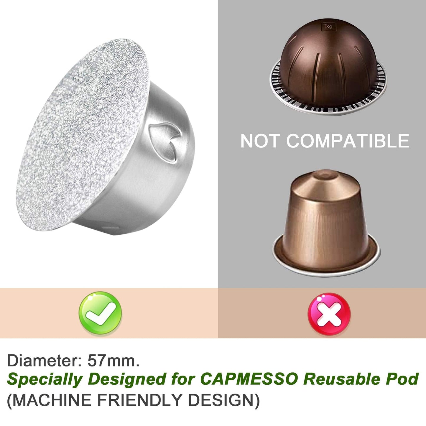 CAPMESSO Reusable Vertuoline Pod Foil Lids, for CAPMESSO Vertuline Capsules Aluminum seals Reusable Coffee Pod Stainless Steel Espresso Refillable Vertuoline Capsule Foil Lids(100pcs/57MM in diameter)