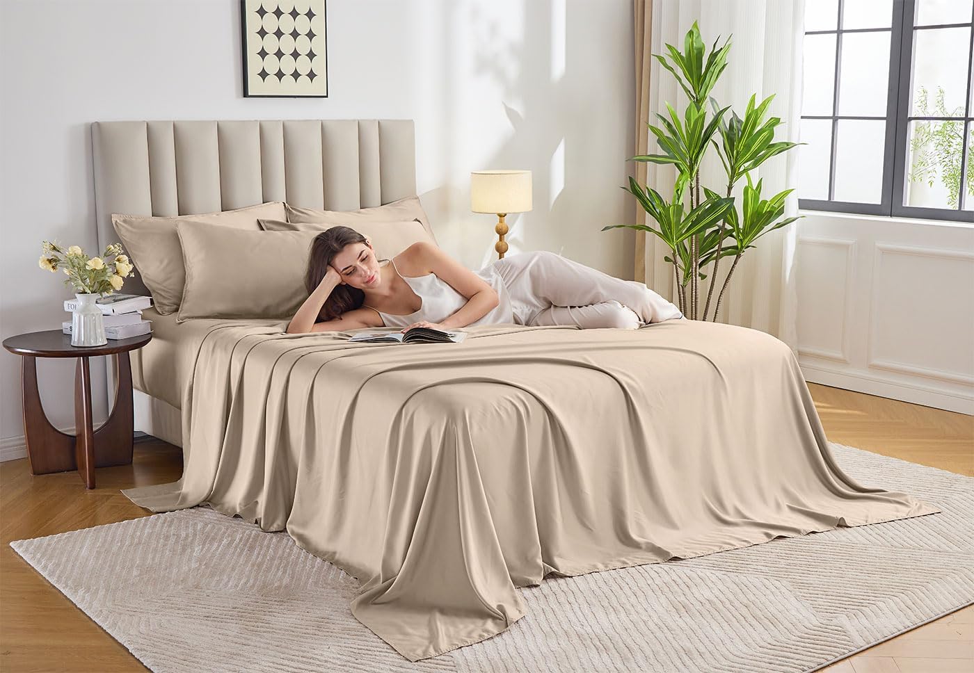 Pure Bamboo King Sheets - Luxuriously Soft 100% Organic Viscose Bed Sheet Set | Cooling & Durable (King, Almond)