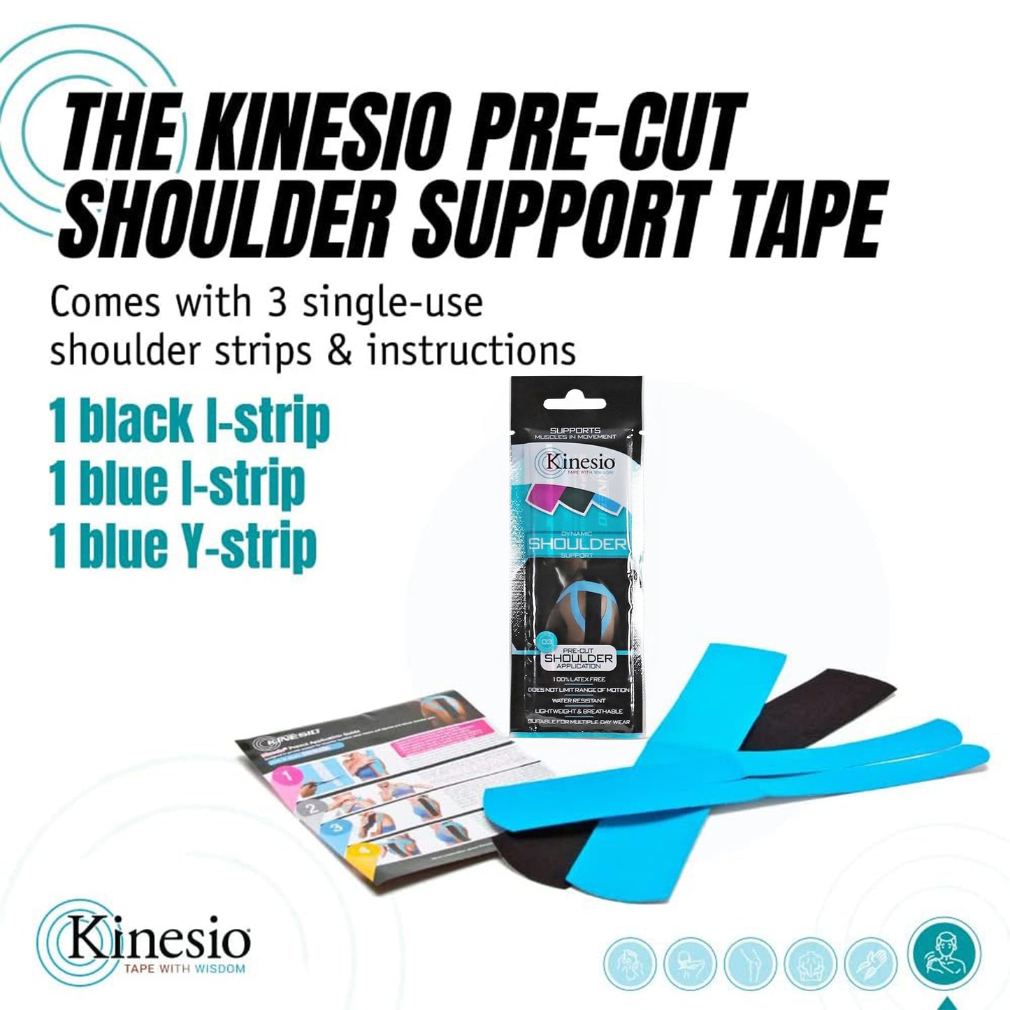 Kinesio Tape - Pre-Cut Shoulder Support - Optimized Athletic Tape Strips