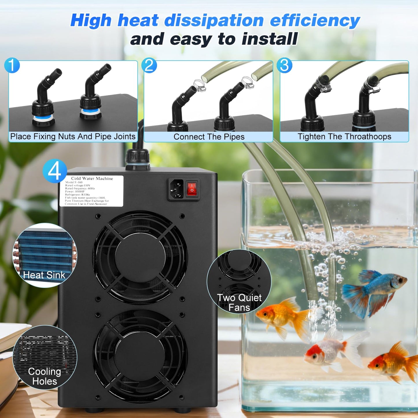 MLJHFC 42Gal Aquarium Chiller 1/10 HP 160L Quiet Compressor Refrigeration Hydroponic Cooling System Suitable for Aquariums Salamanders Coral Reefs Jellyfish