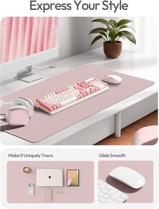 YSAGi Leather Desk Protector, Office Mat, Large Mouse Mat, Non-Slip PU Leather Blotter, Laptop Desk Mat, Waterproof Writing Pad for Office and Home(Grayish Lavender, 63" x 17.2")