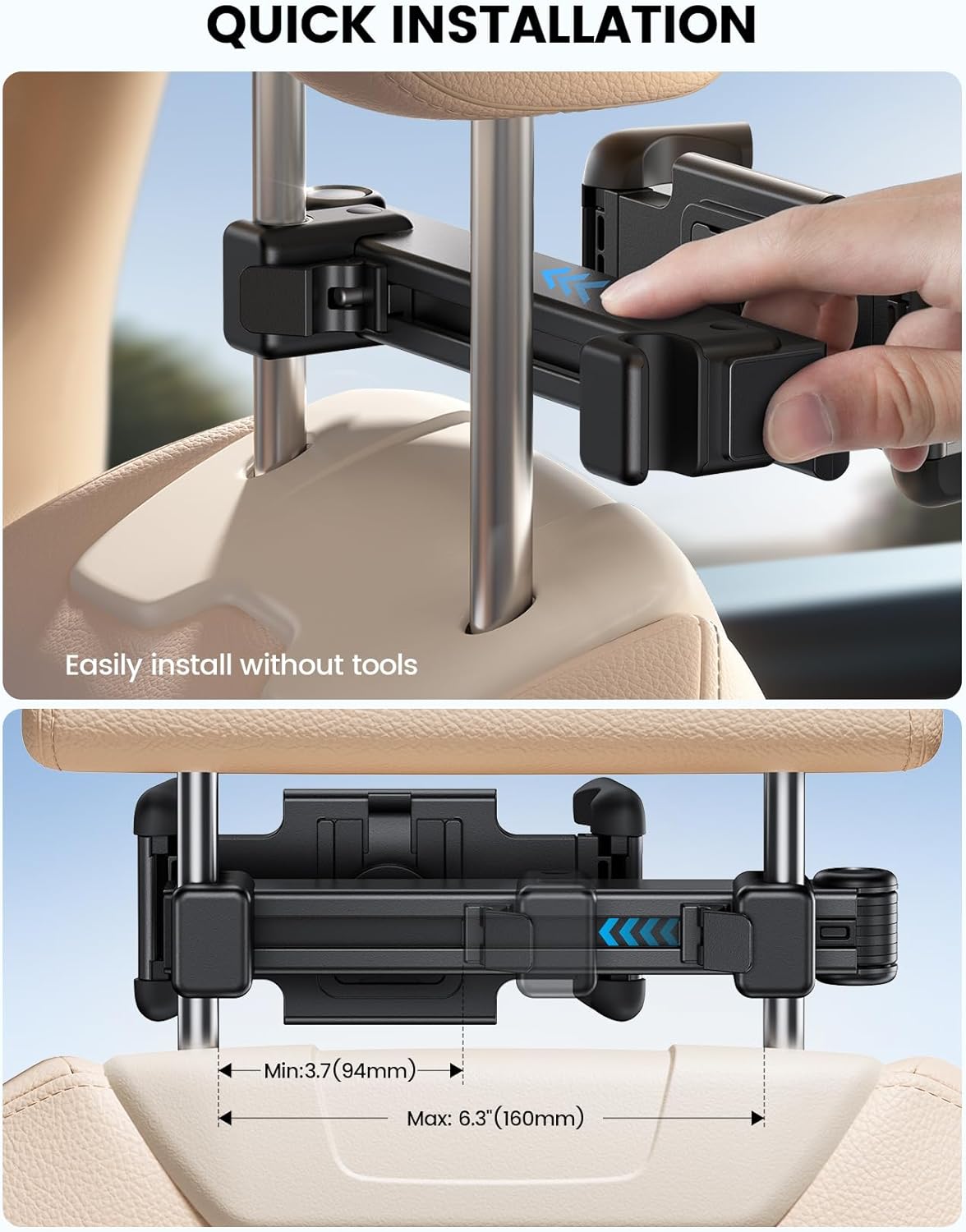 Lamicall 4.7-13" Car Headrest Tablet Holder - [Lockable] [Thick Case Friendly] [Foldable Clip] Car Backseat Tablet