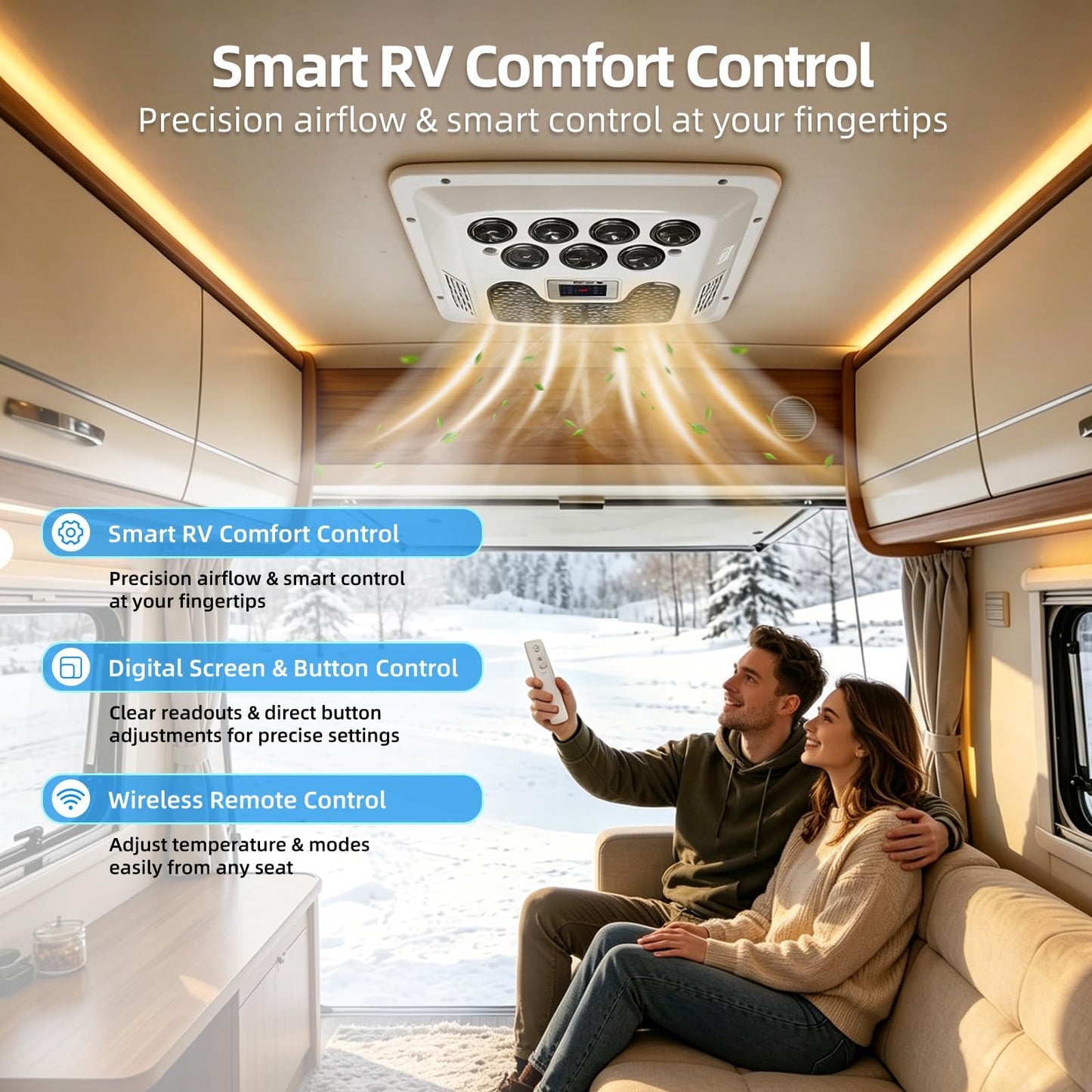 Treeligo 10000 BTU 12V DC Rooftop RV Air Conditioner, Battery Powered, Ultra Quiet & Fast Cooling Rooftop Inverter AC Unit with Heater for Motorhome Camper Van Truck and Trailer