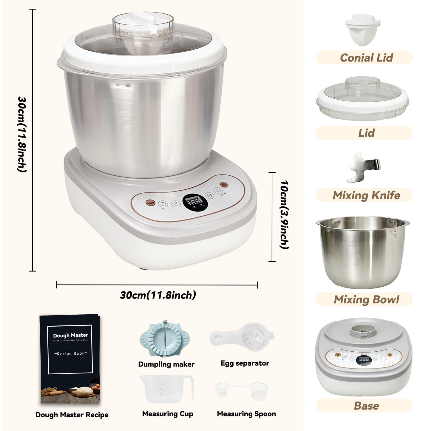Dough Mixer with Fermentation Function, 5.3Qt Large Capacity Dough Maker for Bread, Pizza & Sourdough, Electric Dough Kneading Machine with Stainless Steel Bowl and Touch Control Panel