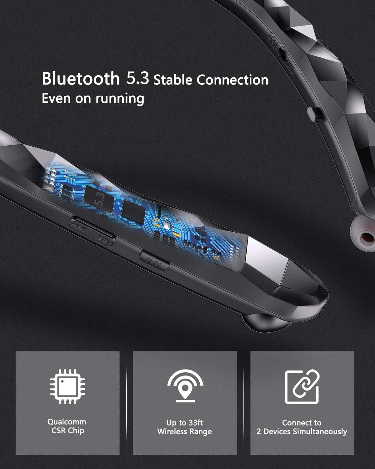 Finpola 5.3 IPX5 18H Neckband Bluetooth Headphones, Retractable Headphone Bluetooth & Waterproof, Neckband Headphones