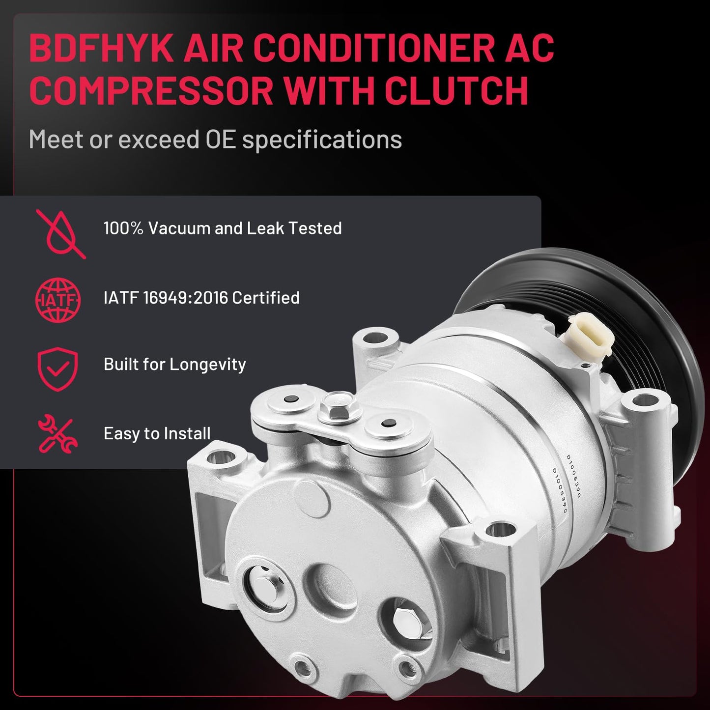 BDFHYK 1136521 Air Conditioning A/C Compressor with Clutch Compatible with Chevy Blazer C1500, Silverado 1500/2500/3500, S10 G30 L30, Compatible with GMC Jimmy Sonoma,Sierra 1500/2500/3500
