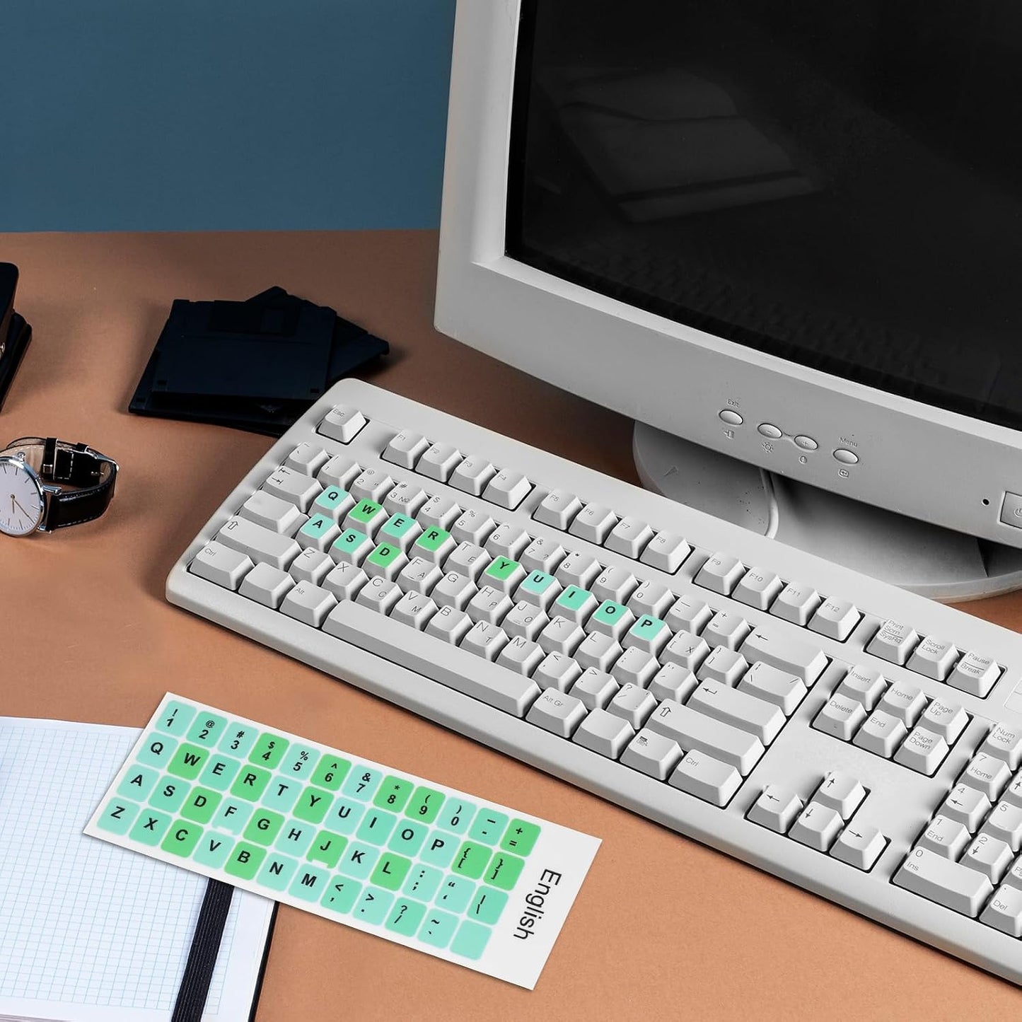 Larrel 4 Pcs Keyboard Stickers, Universal Keyboard Replacement Letters Colorful Keyboards Stickers Letters for PC