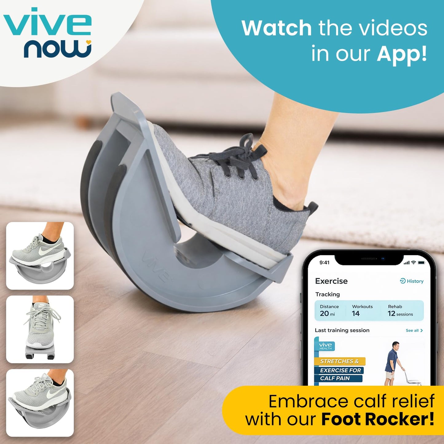 Vive Foot Rocker - Calf Stretcher for Achilles Tendinitis, Heel, Feet, Shin Splint, Plantar Fasciitis Pain Relief - Stretches Strained Leg Muscle - Ankle Wedge Stretch Improves Flexibility (Standard)