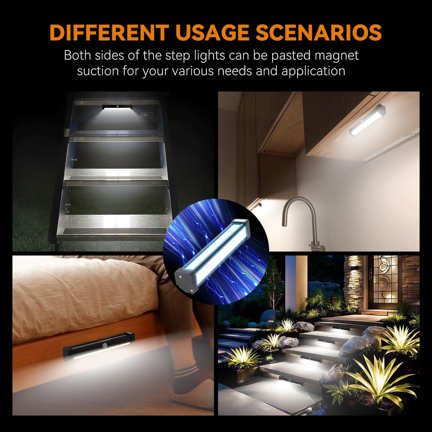 RVZONE Motion Activated LED Step Lights, IP65 Waterproof, Battery Operated, 2 Pack, White Light, Model RTJCWPK